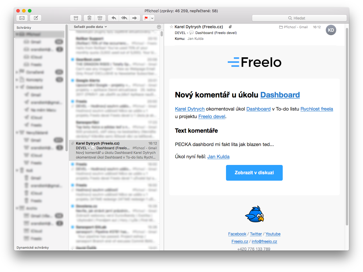Freelo | Notifikace do emailu